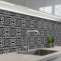 KitchenYeah Keuken achterwand 500x60 cm - Spatscherm zelfklevend Geometrie - Patroon - Zwart - Muurbeschermer - Spatwand fornuis