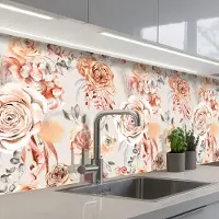 KitchenYeah Keuken achterwand 200x60 cm - Spatscherm zelfklevend Rozen - Bloemen - Patroon - Muurbeschermer - Spatwand fornuis