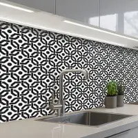 KitchenYeah Keuken achterwand 150x80 cm - Spatscherm zelfklevend Zwart - Geometrie - Design - Muurbeschermer - Spatwand fornuis