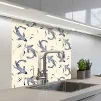 KitchenYeah Keuken achterwand 80x80 cm - Spatscherm zelfklevend Karper - Vis - Japan - Patronen - Muurbeschermer - Spatwand fornuis