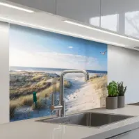 KitchenYeah Keuken achterwand 100x80 cm - Spatscherm zelfklevend Duin - Meeuw - Strand - Zee - Zon - Muurbeschermer - Spatwand fornuis