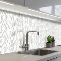 KitchenYeah Keuken achterwand 250x60 cm - Spatscherm zelfklevend Design - Lijn - Patroon - Zwart - Wit - Muurbeschermer - Spatwand fornuis