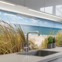 KitchenYeah Keuken achterwand 250x80 cm - Spatscherm zelfklevend Duin - Gras - Zee - Strand - Muurbeschermer - Spatwand fornuis