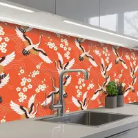 KitchenYeah Keuken achterwand 400x60 cm - Spatscherm zelfklevend Kraanvogel - Sakura - Patronen - Japans - Muurbeschermer - Spatwand fornuis