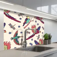 KitchenYeah Keuken achterwand 100x80 cm - Spatscherm zelfklevend Patronen - Vintage - Vogels - Muurbeschermer - Spatwand fornuis