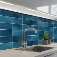 KitchenYeah Keuken achterwand 200x80 cm - Spatscherm zelfklevend Keramiek - Structuur - Tegel - Blauw - Muurbeschermer - Spatwand fornuis