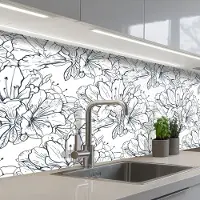 KitchenYeah Keuken achterwand 250x60 cm - Spatscherm zelfklevend Bloemen - Patroon - Lijn - Muurbeschermer - Spatwand fornuis