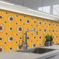 KitchenYeah Keuken achterwand 200x60 cm - Spatscherm zelfklevend Patronen - Vintage - Bloemen - Geel - Muurbeschermer - Spatwand fornuis