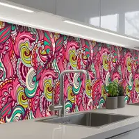 KitchenYeah Keuken achterwand 350x60 cm - Spatscherm zelfklevend Bloemen - Bladeren - Regenboog - Hippie - Design - Muurbeschermer - Spatwand fornuis