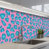 KitchenYeah Keuken achterwand 400x80 cm - Spatscherm zelfklevend Panterprint - Blauw - Roze - Patronen - Muurbeschermer - Spatwand fornuis