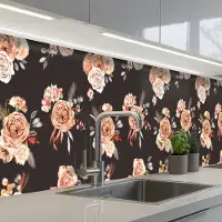 KitchenYeah Keuken achterwand 500x80 cm - Spatscherm zelfklevend Patronen - Rozen - Zwart - Muurbeschermer - Spatwand fornuis