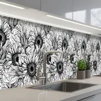 KitchenYeah Keuken achterwand 500x60 cm - Spatscherm zelfklevend Bloemen - Zonnebloem - Patroon - Muurbeschermer - Spatwand fornuis