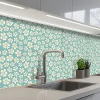 KitchenYeah Keuken achterwand 300x80 cm - Spatscherm zelfklevend Bloemen - Wit - Vintage - Patronen - Muurbeschermer - Spatwand fornuis