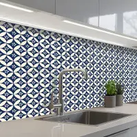 KitchenYeah Keuken achterwand 150x80 cm - Spatscherm zelfklevend Japan - Patronen - Blauw - Muurbeschermer - Spatwand fornuis