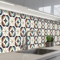KitchenYeah Keuken achterwand 350x60 cm - Spatscherm zelfklevend Retro - Design - Geometrie - Muurbeschermer - Spatwand fornuis