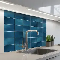KitchenYeah Keuken achterwand 100x80 cm - Spatscherm zelfklevend Keramiek - Structuur - Tegel - Blauw - Muurbeschermer - Spatwand fornuis