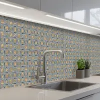 KitchenYeah Keuken achterwand 500x80 cm - Spatscherm zelfklevend Bruin - Patronen - Geometrie - Muurbeschermer - Spatwand fornuis