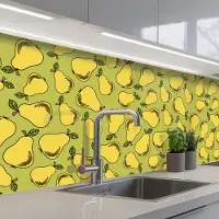 KitchenYeah Keuken achterwand 250x80 cm - Spatscherm zelfklevend Peer - Fruit - Vintage - Patronen - Muurbeschermer - Spatwand fornuis
