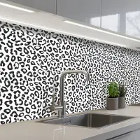 KitchenYeah Keuken achterwand 250x80 cm - Spatscherm zelfklevend Design - Panterprint - Zwart - Wit - Patronen - Muurbeschermer - Spatwand fornuis
