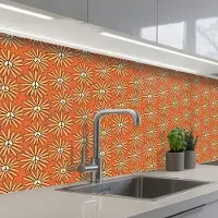 KitchenYeah Keuken achterwand 250x80 cm - Spatscherm zelfklevend Vintage - Patronen - Bloemen - Oranje - Muurbeschermer - Spatwand fornuis