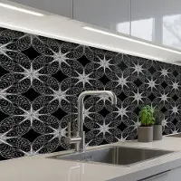 KitchenYeah Keuken achterwand 150x60 cm - Spatscherm zelfklevend Kompas - Patronen - Zwart Wit - Muurbeschermer - Spatwand fornuis