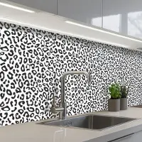 KitchenYeah Keuken achterwand 300x80 cm - Spatscherm zelfklevend Design - Panterprint - Zwart - Wit - Patronen - Muurbeschermer - Spatwand fornuis