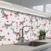 KitchenYeah Keuken achterwand 200x80 cm - Spatscherm zelfklevend Vis - Koi - Bloemen - Patronen - Muurbeschermer - Spatwand fornuis