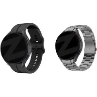 Bandz Bundel – siliconen bandje ‘Extreme’ zwart + grafiet titanium schakelband – geschikt voor Samsung Galaxy Watch 7 / 6 / 5 / 4 / Watch FE (40mm & 44mm / Classic / Pro)