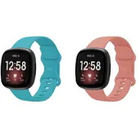 Strap-it Smartwatch bandjes set – siliconen horlogebandjes geschikt voor Fitbit Versa 3 / Versa 4 / Sense / Sense 2 – Aqua & Roze – Maat S (2-pack)