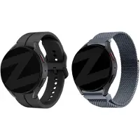 Bandz Bundel – Zwart Siliconen Bandje ‘Extreme’ + Grijze Milanese Loop Band – geschikt voor Samsung Galaxy Watch 7 / 6 (Classic) / 5 (40mm & 44mm / Pro) / 4 (Classic) / Watch FE – Sportief & Elegant