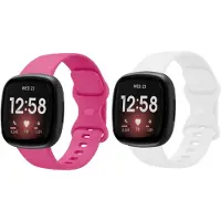 Strap-it Smartwatch bandjes set – siliconen horlogebandjes geschikt voor Fitbit Versa 3 / Versa 4 / Sense / Sense 2 – Knalroze & Wit – Maat S (2-pack)
