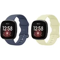 Strap-it Smartwatch bandjes set – siliconen horlogebandjes geschikt voor Fitbit Versa 3 / Versa 4 / Sense / Sense 2 – Donkerblauw & Lichtgeel – Maat S (2-pack)