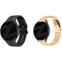 Bandz Bundel – siliconen bandje ‘Extreme’ zwart + rosé gouden stalen band ‘Classic’ – geschikt voor Samsung Galaxy Watch 7 / 6 / 5 / 4 / Watch FE (40mm & 44mm / Classic / Pro)