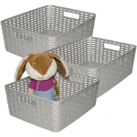 PlasticForte Opbergmand - 3x - Kastmand - rotan kunststof - zilver - 12 Liter - 30 x 37 x 13 cm
