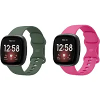 Strap-it Bandjesset geschikt voor Fitbit Versa 3/4, Sense/Sense 2 – 2x Siliconen Bandje – Donkergroen & Knalroze – Maat S