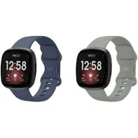 Strap-it Smartwatch bandjes set – siliconen horlogebandjes geschikt voor Fitbit Versa 3 / Versa 4 / Sense / Sense 2 – Donkerblauw & Grijs – Maat S (2-pack)