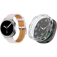 Strap-it Bundel – Leren Smartwatch Band met Gespsluiting (Roze) + TPU Soft Case Beschermhoes (Transparant) geschikt voor Samsung Galaxy Watch 8 (40mm)