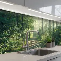 KitchenYeah Keuken achterwand 200x60 cm - Spatscherm zelfklevend Bos - Pad - Zon - Bomen - Groen - Natuur - Muurbeschermer - Spatwand fornuis