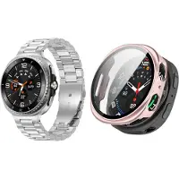 Strap-it Bundel – RVS Schakelband (Zilver) + Hard Case met Screenprotector (Roze) geschikt voor Samsung Galaxy Watch 8 (40mm)
