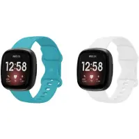 Strap-it Bundel – 2x Siliconen Horlogebandjes geschikt voor Fitbit Versa 3/4 & Sense/Sense 2 (Aqua & Wit, Maat L)