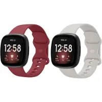 Strap-it Bundel – 2x Siliconen Horlogebandjes geschikt voor Fitbit Versa 3/4 & Sense/Sense 2 (Wijnrood & Lichtbeige, Maat L)