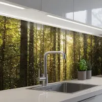 KitchenYeah Keuken achterwand 250x60 cm - Spatscherm zelfklevend Bomen - Bos - Mos - Planten - Zon - Natuur - Muurbeschermer - Spatwand fornuis