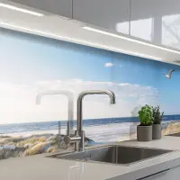 KitchenYeah Keuken achterwand 200x60 cm - Spatscherm zelfklevend Duin - Meeuw - Strand - Zee - Zon - Muurbeschermer - Spatwand fornuis