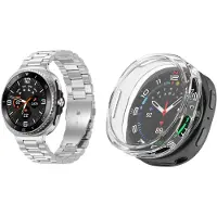 Strap-it Stalen schakel band Zilver + Soft case hoesje TPU Transparant – geschikt voor Samsung Galaxy Watch 8 40mm – luxe & optimale bescherming