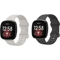 Strap-it siliconen smartwatch bandjes 2-pack geschikt voor Fitbit Versa 3 / Fitbit Versa 4 / Fitbit Sense / Fitbit Sense 2 – Lichtbeige & Zwart – comfortabel, lichtgewicht & waterbestendig – Maat L
