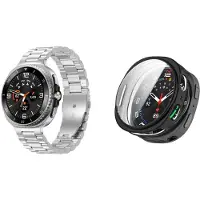 Strap-it Stalen schakel band Zilver + Soft case hoesje TPU Zwart – geschikt voor Samsung Galaxy Watch 8 44mm – luxe & optimale bescherming