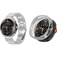 Strap-it Stalen schakel band Zilver + Soft case hoesje TPU Zilver – geschikt voor Samsung Galaxy Watch 8 Classic 46mm – luxe & optimale bescherming