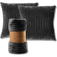 Dutch decor - VOORDEELSET - 3-delig - Mart & Marthy - 2 sierkussens 45x45 cm - 1 plaid 140x180 cm - antraciet