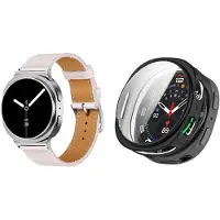 Strap-it Bundel – Leren Smartwatch Band met Gespsluiting (Roze) + TPU Soft Case Beschermhoes (Zwart) geschikt voor Samsung Galaxy Watch 8 (40mm)