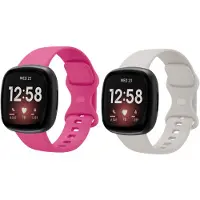 Strap-it Siliconen smartwatch bandjes – geschikt voor Fitbit Versa 3/4 & Fitbit Sense/Sense 2 – Knalroze & Lichtbeige – comfortabel, lichtgewicht & zweetbestendig - Maat L